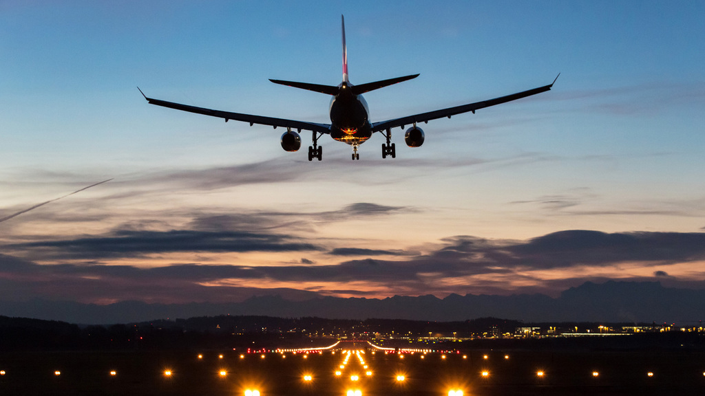 Airplane flying in the sky.